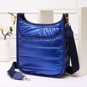 Blue Puffer Cross Body Bag Purse Womens Fashion Accessory Statement Quilted